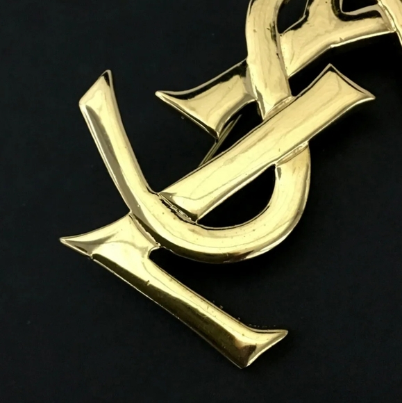 YSL SAINT LAURENT CASSANDRA GOLD TONE BROOCH - Picture 5 of 10